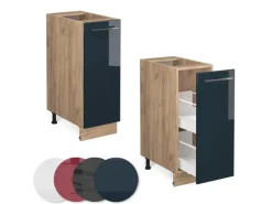 Vicco Apothekerschrank Fame-Line Dunkelblau Hochglanz/Goldkraft Eiche 30 cm ohne Arbeitsplatte
