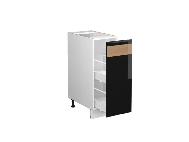 Vicco Apothekerschrank Fame-Line Schwarz-Eiche Hochglanz/Weiß 30 cm ohne Arbeitsplatte