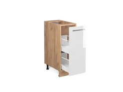 Vicco Apothekerschrank Fame-Line Weiß Hochglanz/Goldkraft Eiche 30 cm AP Marmor