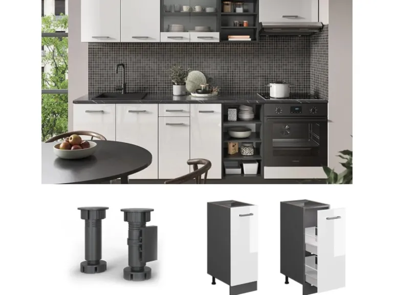 Vicco Apothekerschrank R-Line Weiß Hochglanz/Anthrazit 30 cm ohne Arbeitsplatte