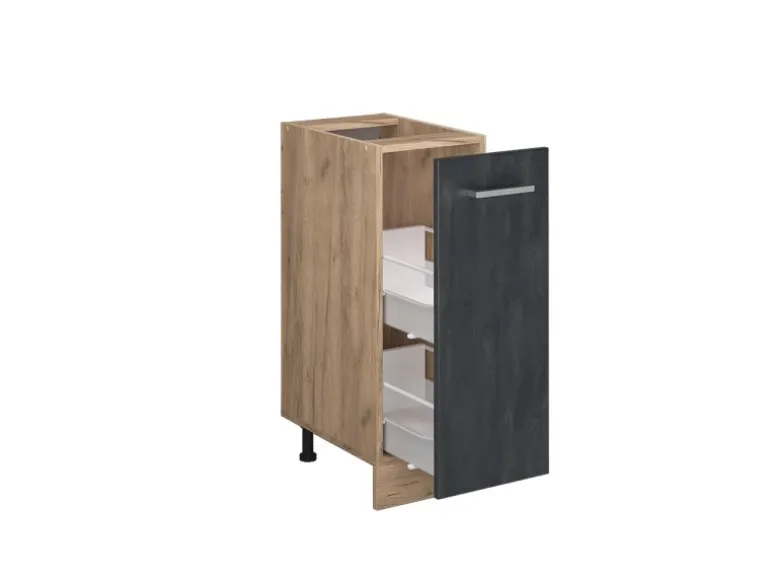 Vicco Apothekerschrank R-Line Medizinschrank für die Küche Schwarz Beton 30 cm AP Anthrazit mit Goldkraft Eiche Korpus