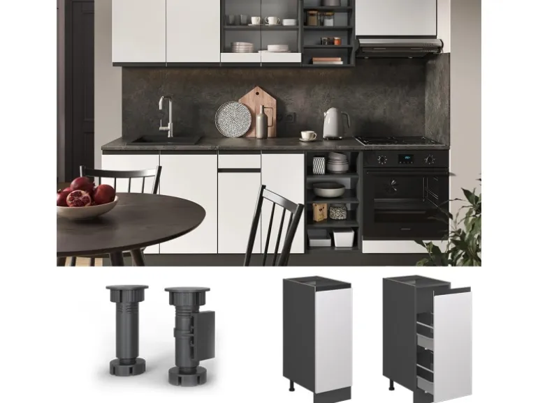 Vicco Apothekerschrank R-Line Weiß/Anthrazit 30 cm J-Shape ohne Arbeitsplatte