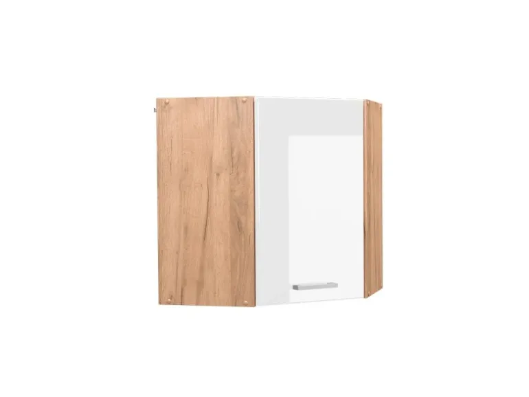 Vicco Eckhängeschrank R-Line Küchen-Eckschrank Weiß Hochglanz/Goldkraft Eiche 57 cm