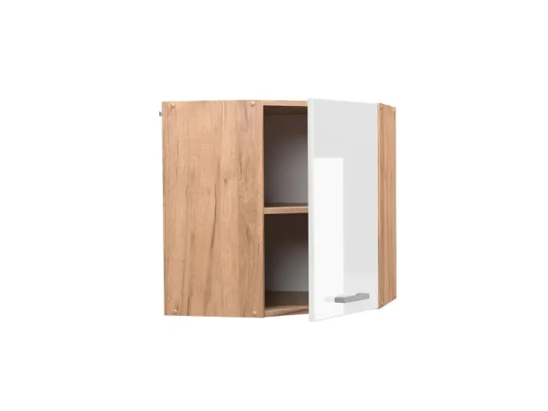 Vicco Eckhängeschrank R-Line Küchen-Eckschrank Weiß Hochglanz/Goldkraft Eiche 57 cm