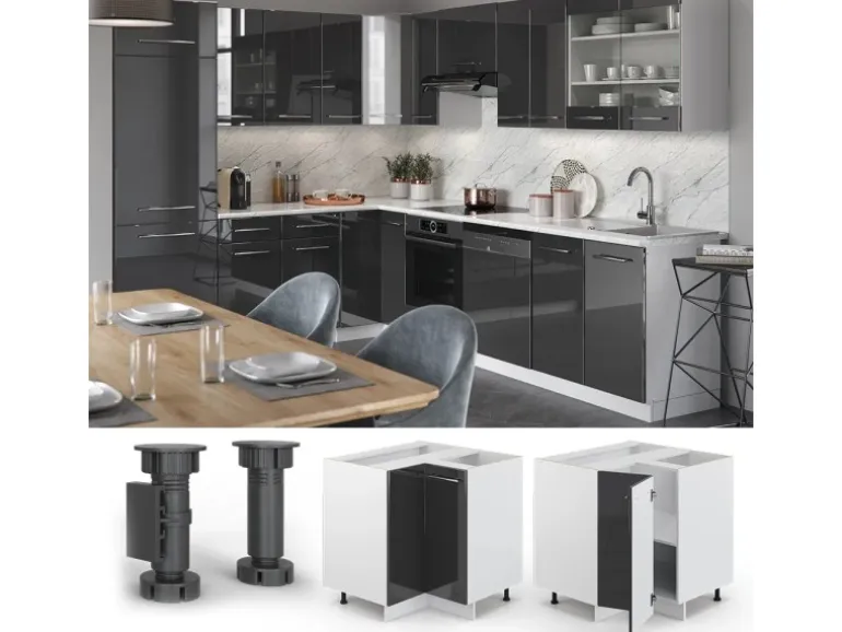 Vicco Eckunterschrank Fame-Line Anthrazit Hochglanz/Weiß 81 cm AP Anthrazit