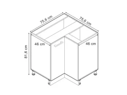 Vicco Eckunterschrank R-Line Schwarz Beton/Weiß 76 cm ohne Arbeitsplatte