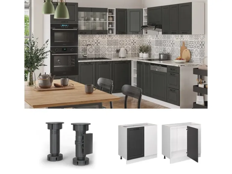 Vicco Eckunterschrank R-Line Anthrazit Landhaus/Weiß 86 cm ohne Arbeitsplatte