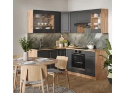 Vicco Fame-Line Eckküche Anthrazit Landhaus/Goldkraft Eiche 160 x 190 cm AP Marmor ohne E-Geräte