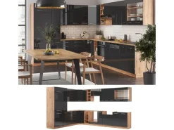 Vicco Fame-Line Eckküche Anthrazit Hochglanz/Goldkraft Eiche 347 x 257 cm ohne Arbeitsplatte ohne E-Geräte