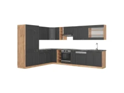 Vicco Fame-Line Eckküche Anthrazit Landhaus/Goldkraft Eiche 347 x 257 cm AP Anthrazit ohne E-Geräte