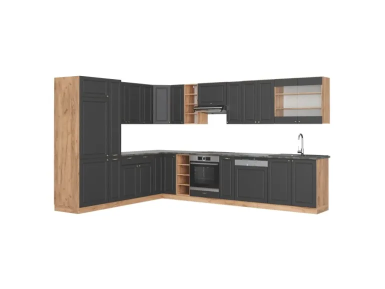 Vicco Fame-Line Eckküche Anthrazit Landhaus/Goldkraft Eiche 347 x 257 cm ohne Arbeitsplatte ohne E-Geräte