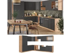Vicco Fame-Line Eckküche Anthrazit Landhaus/Goldkraft Eiche 347 x 257 cm ohne Arbeitsplatte ohne E-Geräte
