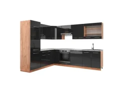 Vicco Fame-Line Eckküche Anthrazit Hochglanz/Goldkraft Eiche 227 x 287 cm AP Marmor ohne E-Geräte