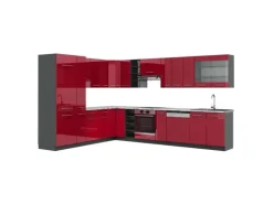 Vicco Fame-Line Eckküche Bordeaux Hochglanz/Anthrazit 347 x 257 cm mit Arbeitsplatte ohne E-Geräte