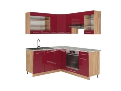 Vicco Fame-Line Eckküche Bordeaux Hochglanz/Goldkraft Eiche 160 x 60 cm ohne Arbeitsplatte ohne E-Geräte