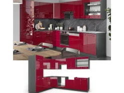 Vicco Fame-Line Eckküche Bordeaux Hochglanz/Anthrazit 227 x 60 cm ohne Arbeitsplatte ohne E-Geräte