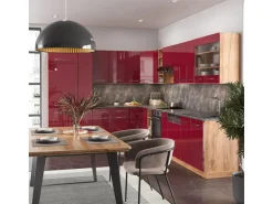 Vicco Fame-Line Eckküche Bordeaux Hochglanz/Goldkraft Eiche 347 x 257 cm AP Anthrazit ohne E-Geräte