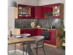 Vicco Fame-Line Eckküche Bordeaux Hochglanz/Goldkraft Eiche 160 x 190 cm AP Eiche ohne E-Geräte