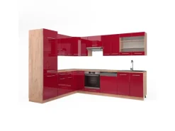 Vicco Fame-Line Eckküche Bordeaux Hochglanz/Goldkraft Eiche 227 x 287 cm AP Eiche ohne E-Geräte