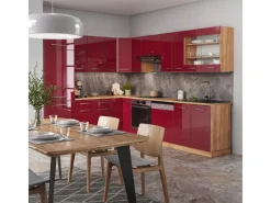 Vicco Fame-Line Eckküche Bordeaux Hochglanz/Goldkraft Eiche 227 x 287 cm AP Anthrazit ohne E-Geräte