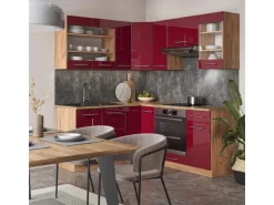 Vicco Fame-Line Eckküche Bordeaux Hochglanz/Goldkraft Eiche 160 x 190 cm AP Anthrazit ohne E-Geräte
