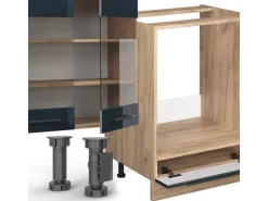 Vicco Fame-Line Eckküche Dunkelblau Hochglanz/Goldkraft Eiche 257 x 60 cm ohne Arbeitsplatte ohne E-Geräte