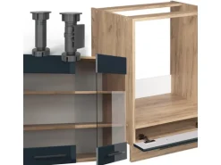 Vicco Fame-Line Eckküche Dunkelblau Hochglanz/Goldkraft Eiche 227 x 287 cm AP Eiche ohne E-Geräte
