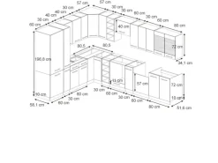Vicco Fame-Line Eckküche Dunkelblau Hochglanz/Goldkraft Eiche 257 x 60 cm AP Eiche ohne E-Geräte