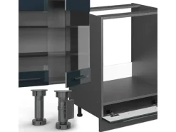 Vicco Fame-Line Eckküche Dunkelblau Hochglanz/Anthrazit 257 x 60 cm AP Marmor ohne E-Geräte