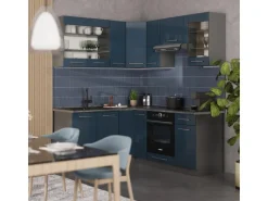Vicco Fame-Line Eckküche Dunkelblau Hochglanz/Anthrazit 160 x 190 cm AP Anthrazit ohne E-Geräte
