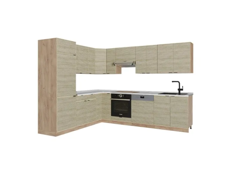 Vicco Fame-Line Eckküche Eiche Paneel/Goldkraft Eiche 227 x 287 cm AP Marmor ohne E-Geräte