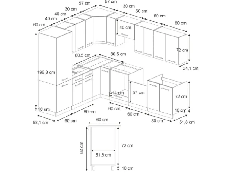 Vicco Fame-Line Eckküche Eiche Paneel/Anthrazit 227 x 287 cm AP Marmor ohne E-Geräte