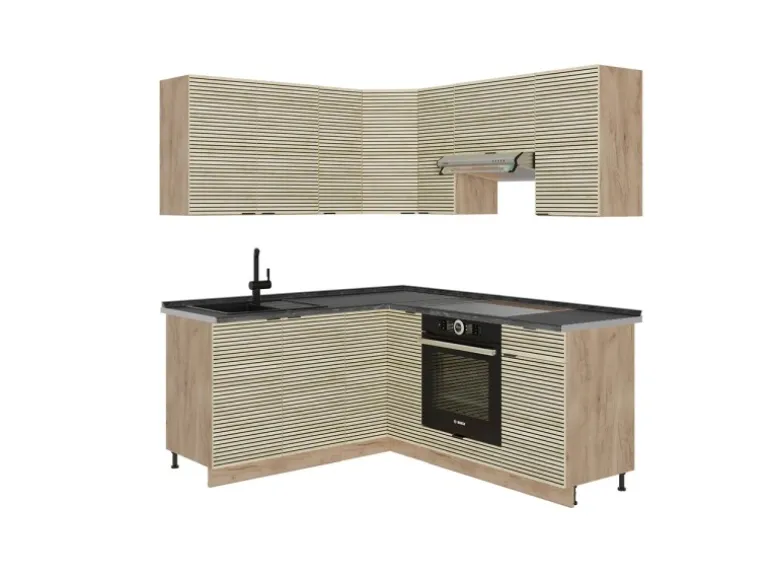 Vicco Fame-Line Eckküche Eiche Paneel/Goldkraft Eiche 160 x 190 cm AP Anthrazit ohne E-Geräte