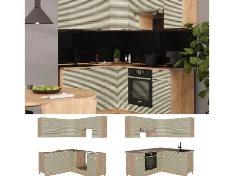 Vicco Fame-Line Eckküche Eiche Paneel/Goldkraft Eiche 160 x 190 cm AP Anthrazit ohne E-Geräte