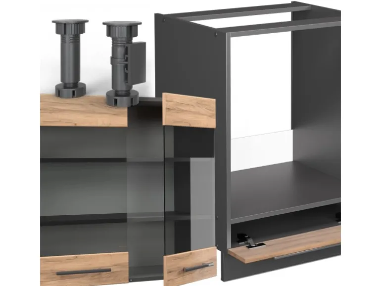 Vicco Fame-Line Eckküche Goldkraft Eiche/Anthrazit 160 x 190 cm AP Marmor ohne E-Geräte