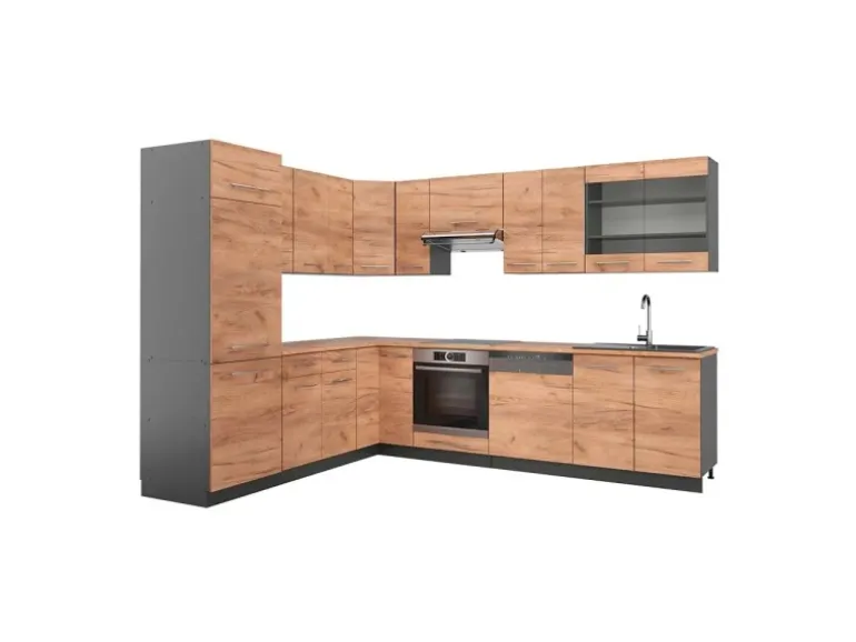 Vicco Fame-Line Eckküche Goldkraft Eiche/Anthrazit 227 x 287 cm AP Eiche ohne E-Geräte