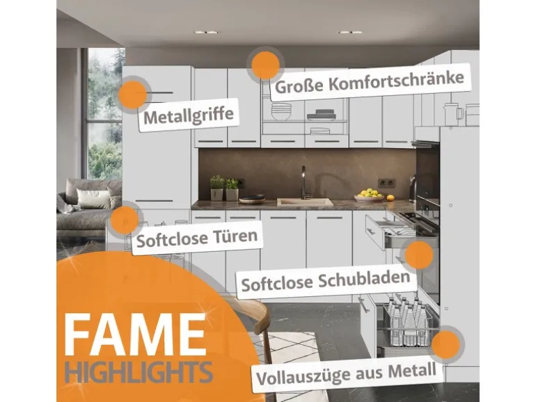 Vicco Fame-Line Eckküche Goldkraft Eiche/Anthrazit 227 x 287 cm AP Eiche ohne E-Geräte