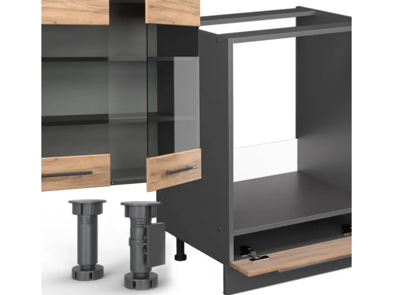 Vicco Fame-Line Eckküche Goldkraft Eiche/Anthrazit 347 x 257 cm AP Marmor ohne E-Geräte