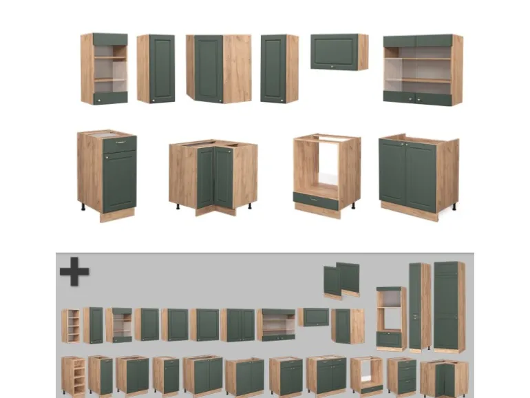 Vicco Fame-Line Eckküche Grün-Gold Landhaus/Goldkraft Eiche 160 x 60 cm ohne Arbeitsplatte ohne E-Geräte