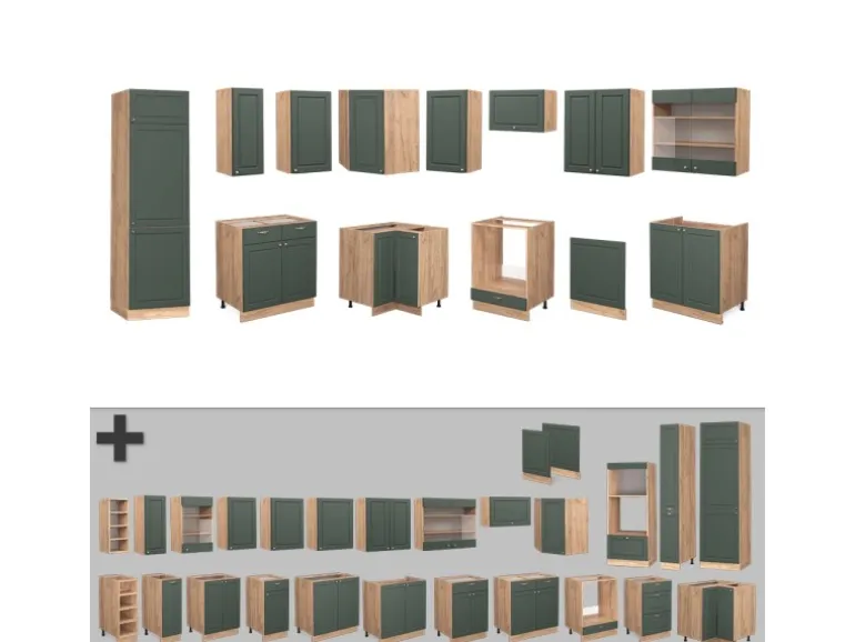 Vicco Fame-Line Eckküche Grün-Gold Landhaus/Goldkraft Eiche 227 x 60 cm ohne Arbeitsplatte ohne E-Geräte