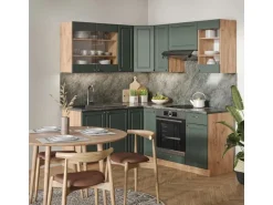 Vicco Fame-Line Eckküche Grün-Gold Landhaus/Goldkraft Eiche 160 x 190 cm AP Anthrazit ohne E-Geräte