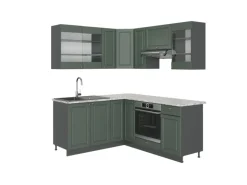 Vicco Fame-Line Eckküche Grün-Gold Landhaus/Anthrazit 160 x 60 cm ohne Arbeitsplatte ohne E-Geräte