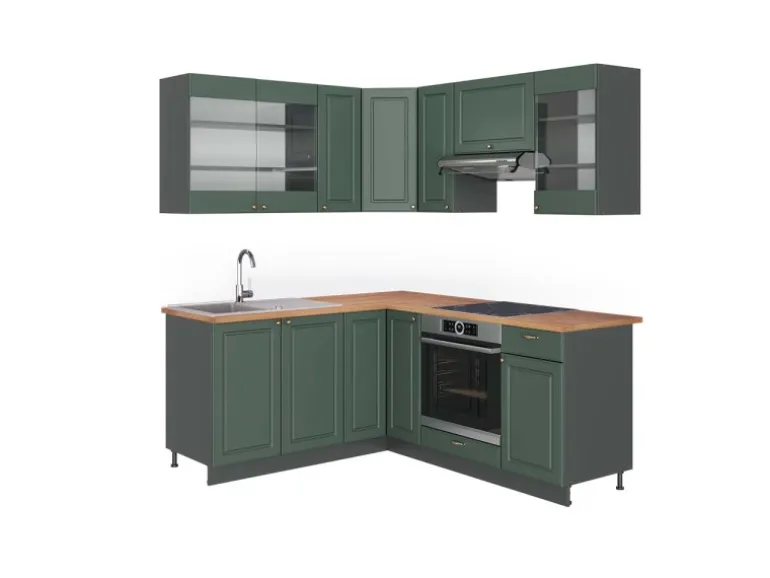 Vicco Fame-Line Eckküche Grün-Gold Landhaus/Anthrazit 160 x 190 cm AP Eiche ohne E-Geräte