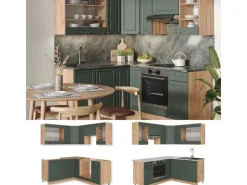 Vicco Fame-Line Eckküche Grün-Gold Landhaus/Goldkraft Eiche 160 x 190 cm AP Eiche ohne E-Geräte