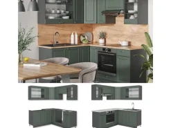 Vicco Fame-Line Eckküche Grün-Gold Landhaus/Anthrazit 160 x 190 cm AP Anthrazit ohne E-Geräte