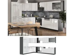 Vicco Fame-Line Eckküche Weiß Hochglanz/Anthrazit 347 x 257 cm AP Eiche ohne E-Geräte