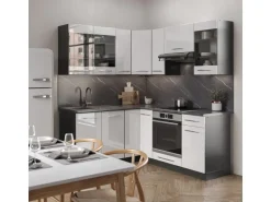 Vicco Fame-Line Eckküche Weiß Hochglanz/Anthrazit 160 x 190 cm AP Anthrazit ohne E-Geräte