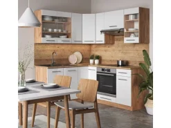Vicco Fame-Line Eckküche Weiß Hochglanz/Goldkraft Eiche 160 x 190 cm AP Anthrazit ohne E-Geräte