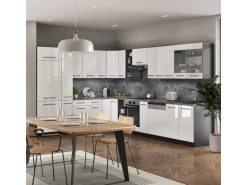 Vicco Fame-Line Eckküche Weiß Hochglanz/Anthrazit 347 x 257 cm AP Marmor ohne E-Geräte