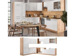 Vicco Fame-Line Eckküche Weiß Hochglanz/Goldkraft Eiche 347 x 257 cm AP Eiche ohne E-Geräte